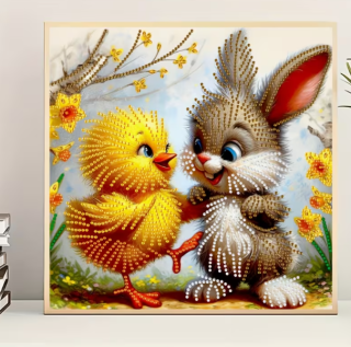 Preview: Diamond Painting  Gute Freunde Huhn & Hase